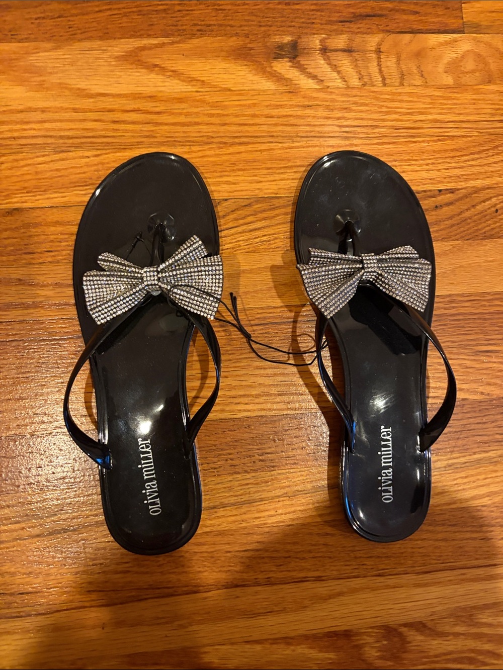 Olivia Miller Black Bow Rhinestone Flip Flop Sandals